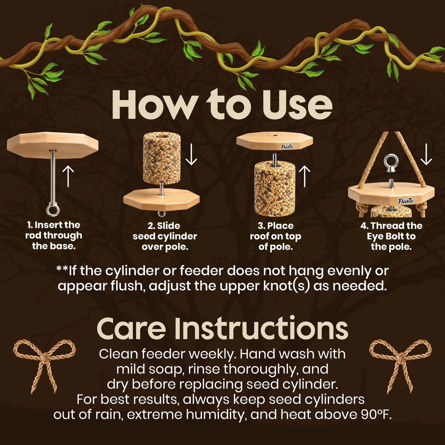 Cylinder Bird Feeders for Outdoors - Weather Resistant Wood Cylinder Feeder with a Bird Safe Protective Clear Finish - Holds Bird Seed Cylinders with Hole, Logs, & Birdseed Cakes