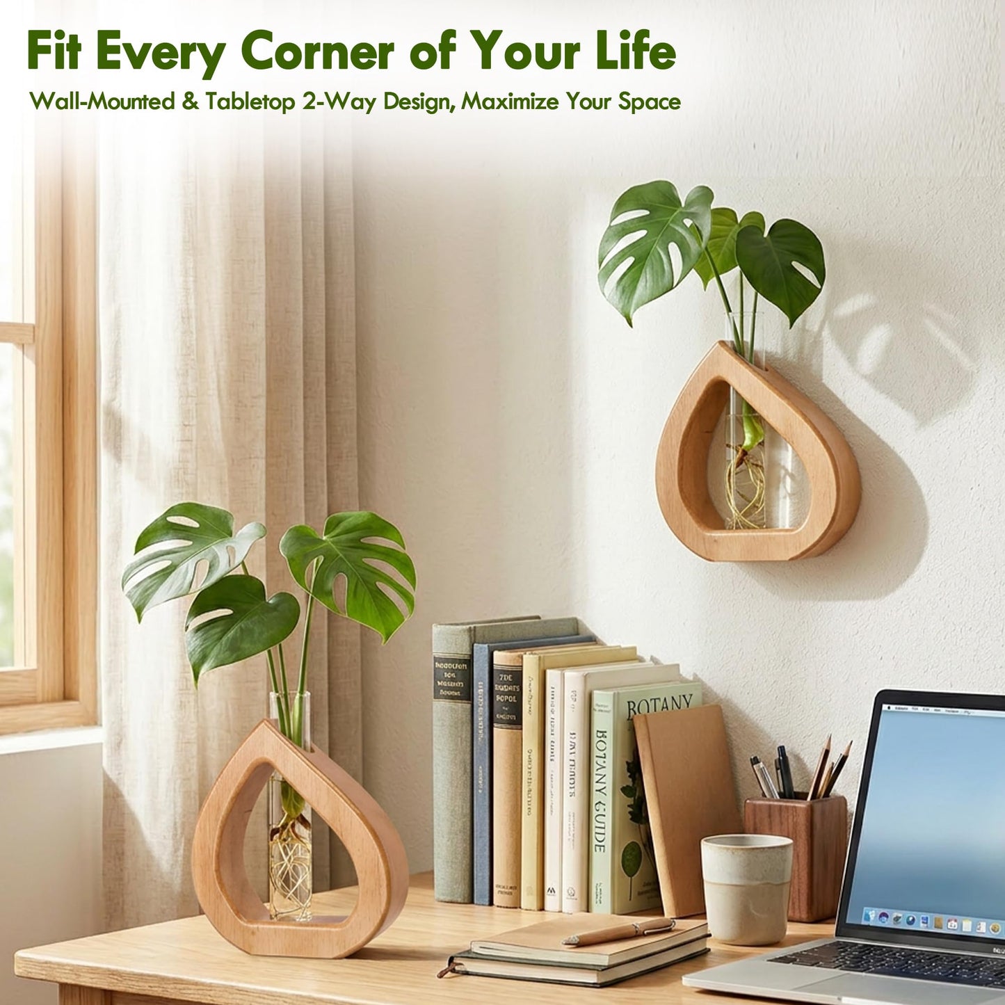 Chonsun Propagation Stations Planter Terrariums Wall Hanging Test Tube Desk Decorations with Wooden Stand Plant Terrarium Office Decor Gifts for Plant Lover Gifts
