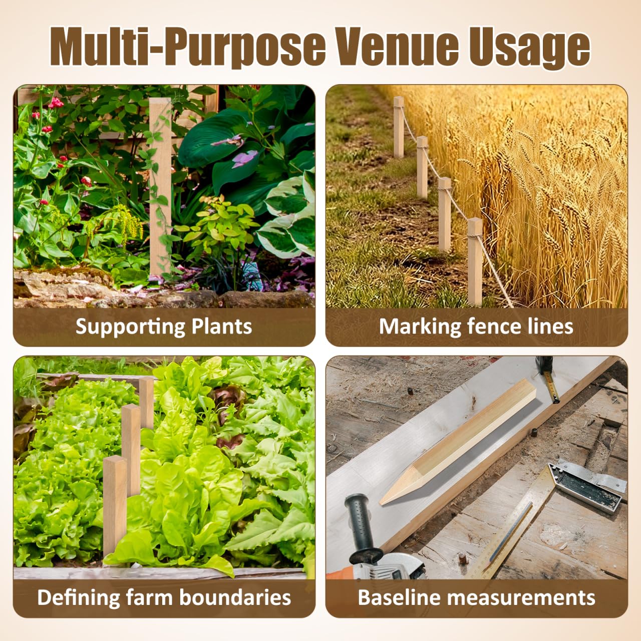 Yardwe 5Pcs Wooden Garden Stakes, 12 Inch Grade and Survey Stakes for Building and Lawn Fence Decoration, Garden Sign Posts for Plant Support and Outdoor Use