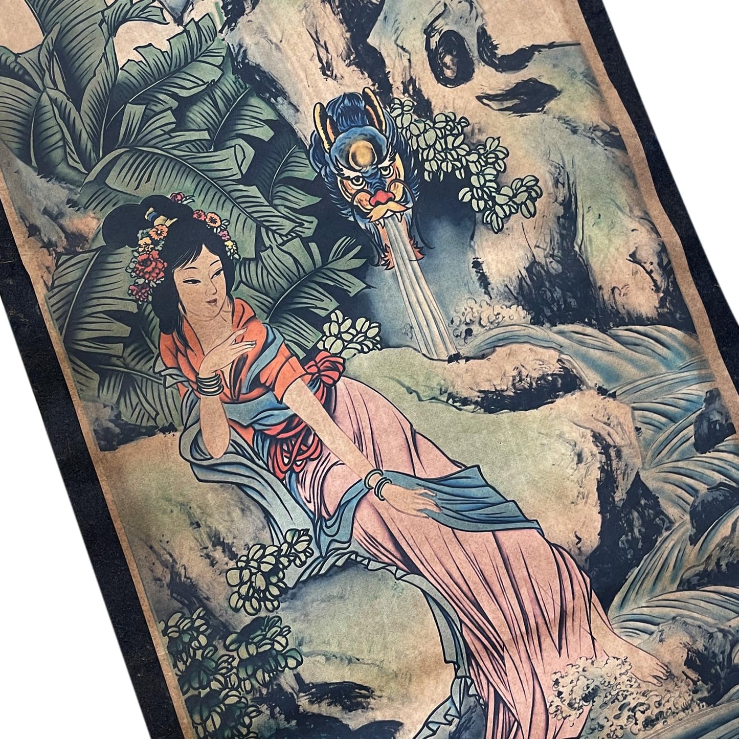 CIFIBIFUN Dragon Geisha Beauty Japan Style Ancient Replica Wall Poster Painting, Wooden Hanging Scroll, for Walls Print Decor (14"x49"x4PCS)