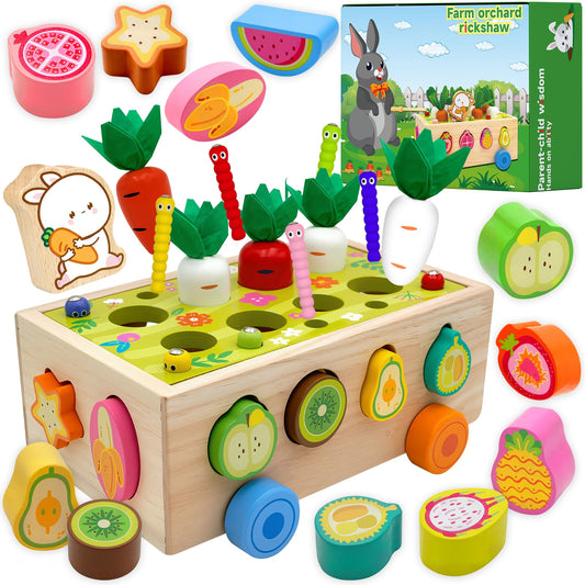 MEGRANATE Montessori Wooden Shape Sorter for Baby Carrot Shape Sorting Toy for Toddlers 3+ Montessori Shape Puzzles Fine Motor Toys Sensory Learning Educational Toys for Kids 1 2 3 4 5 6 Years Old