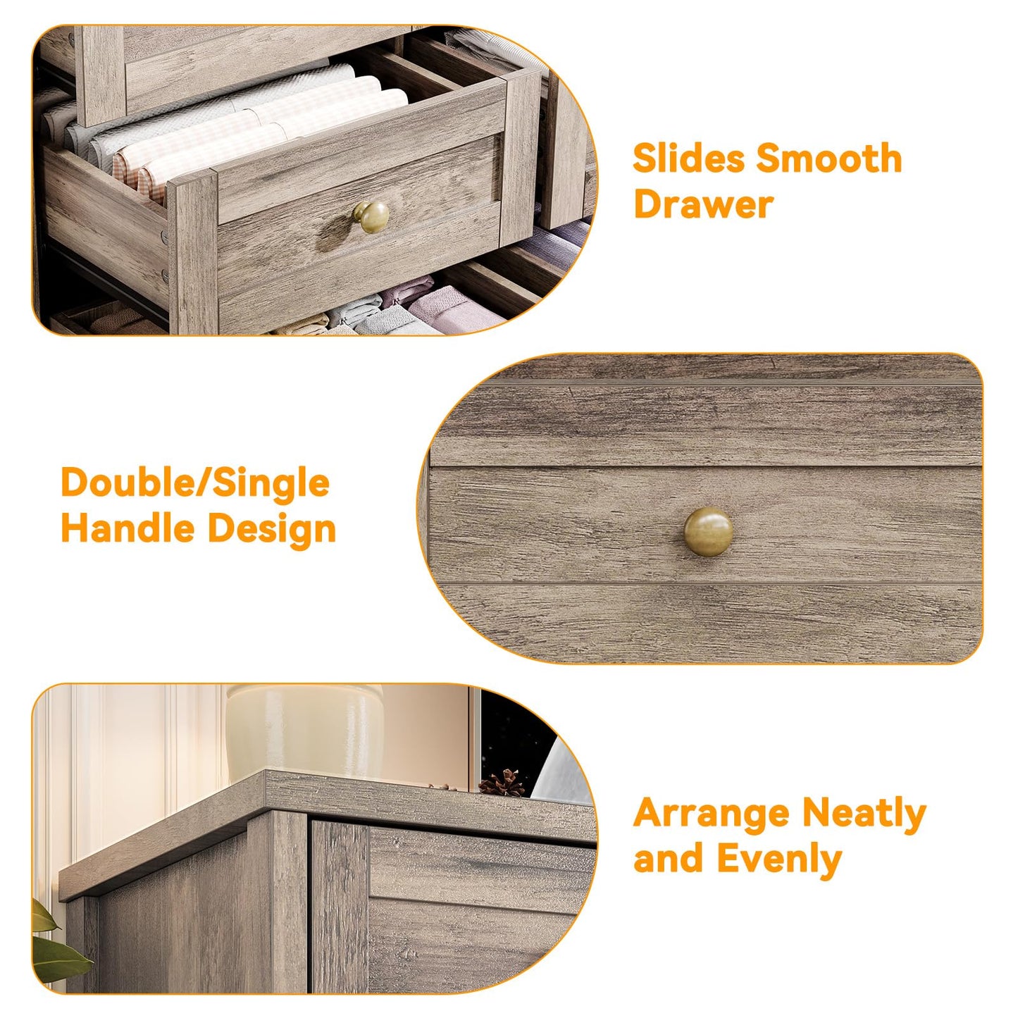Garvee 12 Drawer Wooden Dressers for Bedroom, Grey Dresser for Adult Bedroom, Modern Wood Chest of Drawers for Living Room, Closet, Entryway, Hallway, Farmhouse Wide TV Stand for 65 Inch TV