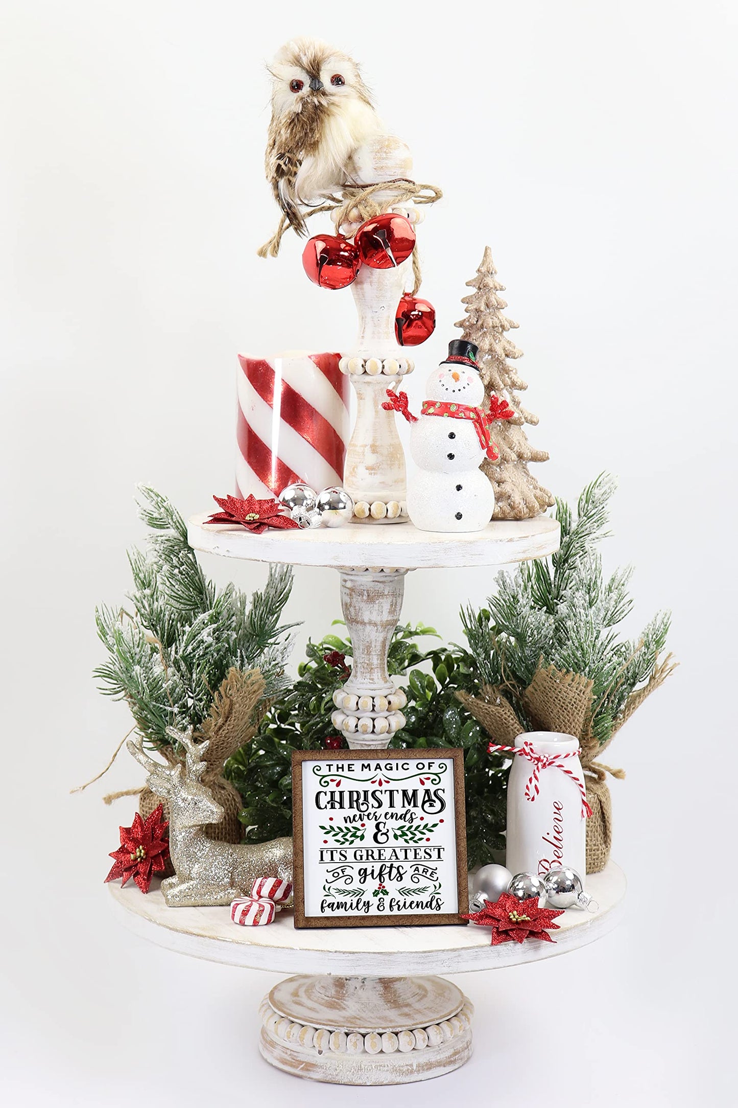 The Magic of Christmas Never Ends Sign - Tier Tray Sign - Mini Wooden Sign - Christmas Sign - Wood Sign - Shelf Sitter - Home Decor (4" x 4")
