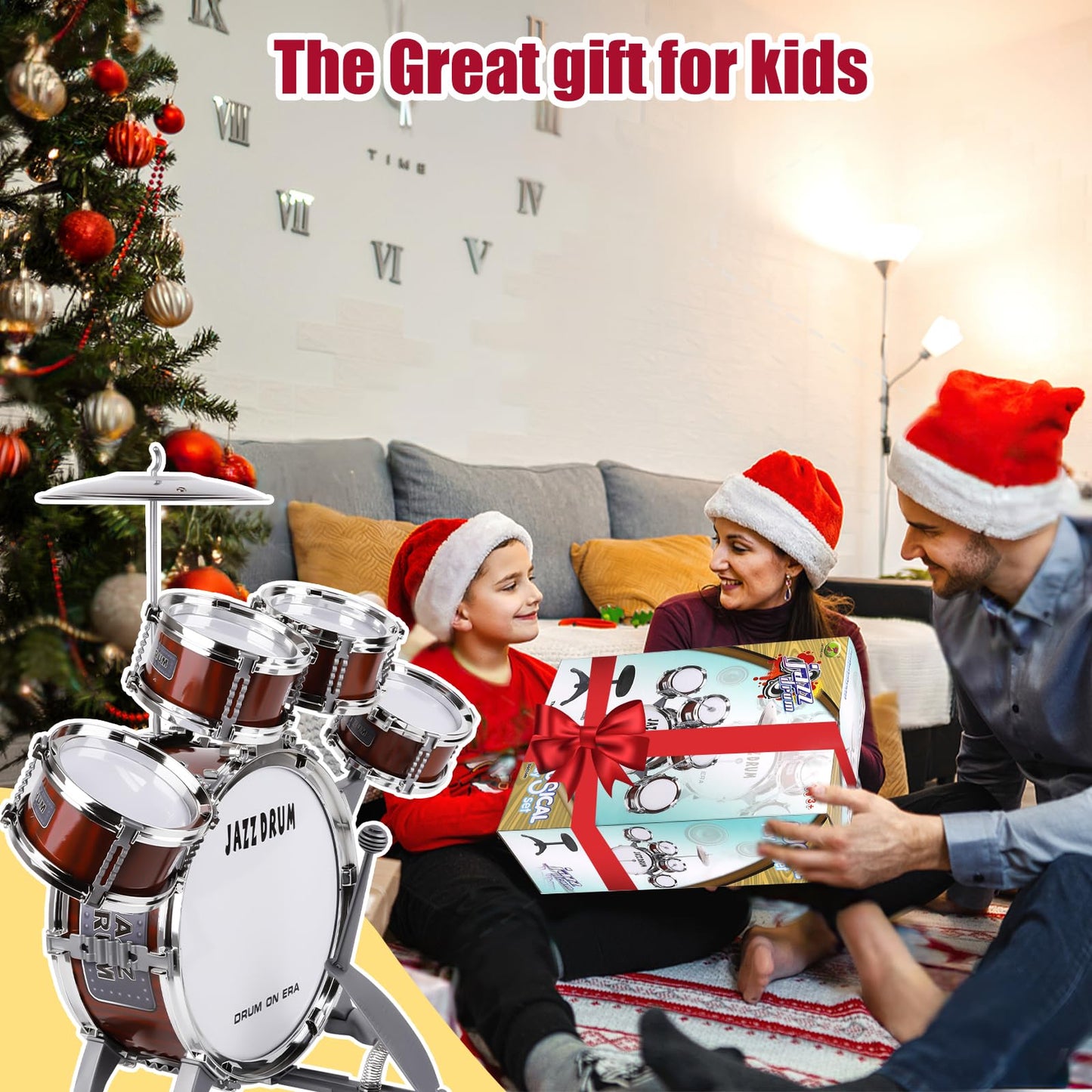Kids Drum Set for Toddlers 3-5 - Musical Instruments Toys Drum Kit 9 Pcs with Stool, Birthday Musical Toys for Toddlers 3 4 5 Year Old Boys Girls