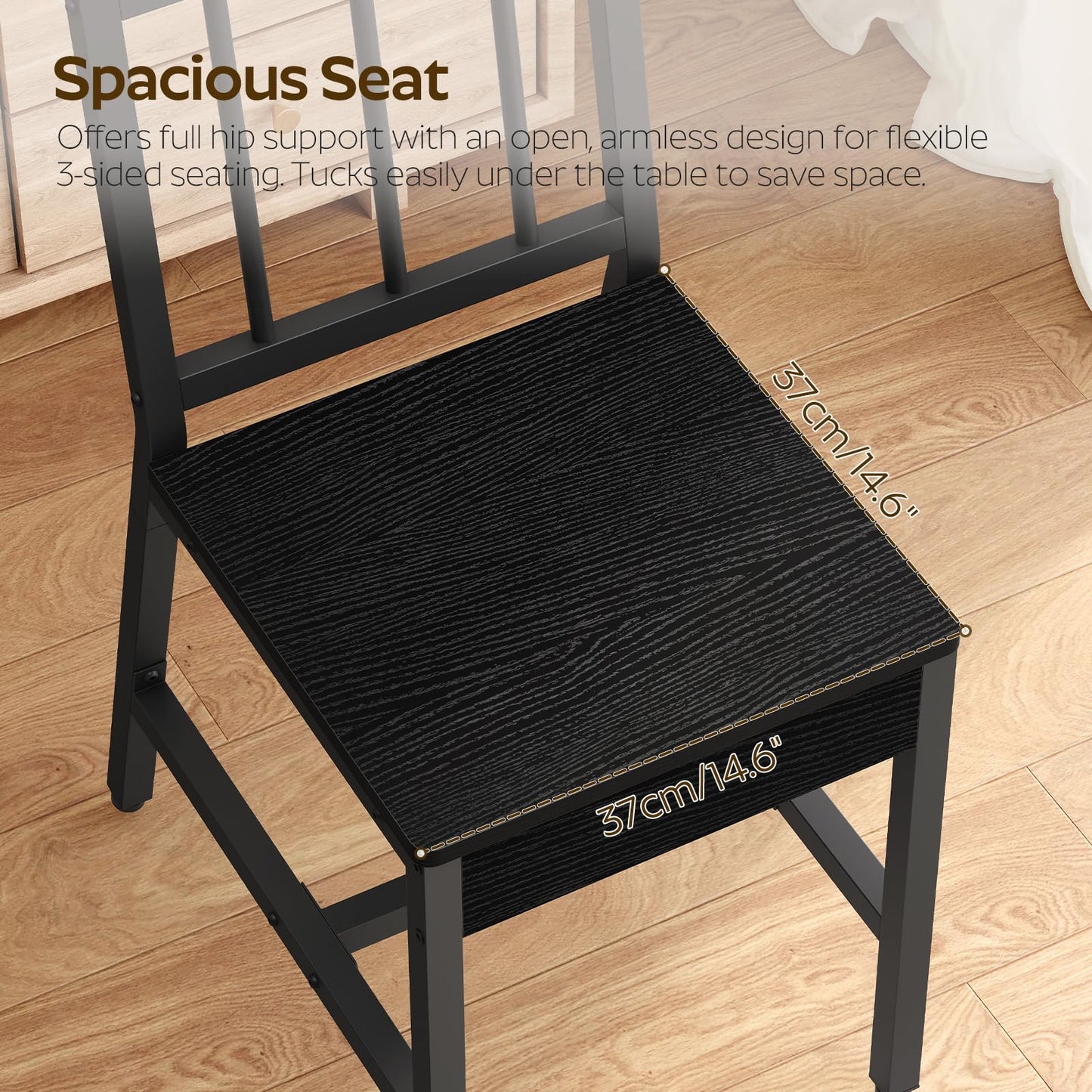 YATINEY Dining Chairs Set of 4, Industrial Kitchen Chairs with Metal Frame, Slanted Back, Wooden Dining Chair Set, for Kitchen, Living Room, Black CY03L4BB