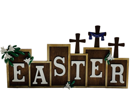 Easter - Religious - Three Wooden Crosses - Spring -Decorative - Wooden Blocks - Shelf Sitter Table Decoration - Gift Present for Her Him Housewarming