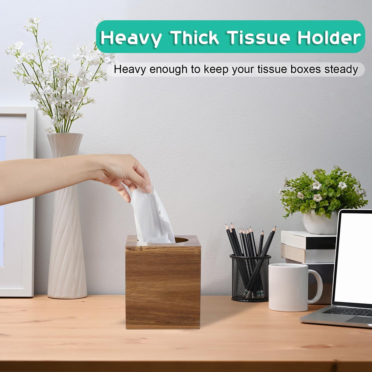 ALELION Tissue Box Cover Square - Acacia Wood Tissue Box Holder for Tabletop Night Stands Bathroom Office - Decorative Facial Cube Tissue Box Cover for Modern Farmhouse Decor