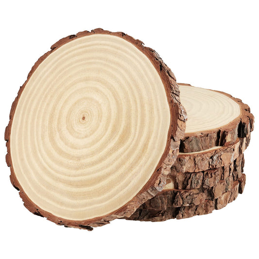 PINGEUI 6 Piece 9-10 Inch Natural Wood Slices, Unfinished Natural Wood Tree Slices with Bark, Large Round Tree Wood Discs Wooden Circles Tree Bark Slice for Crafts