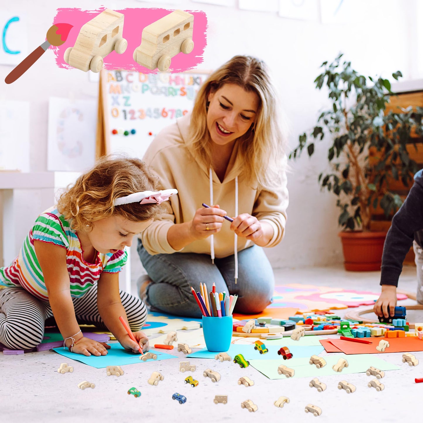 Haconba 40 Pack Unfinished Wooden Cars Paintable Wooden Craft Cars Wood DIY Car Toys for Kids School Home Activities Family Time DIY Handicraft Projects, 20 Styles