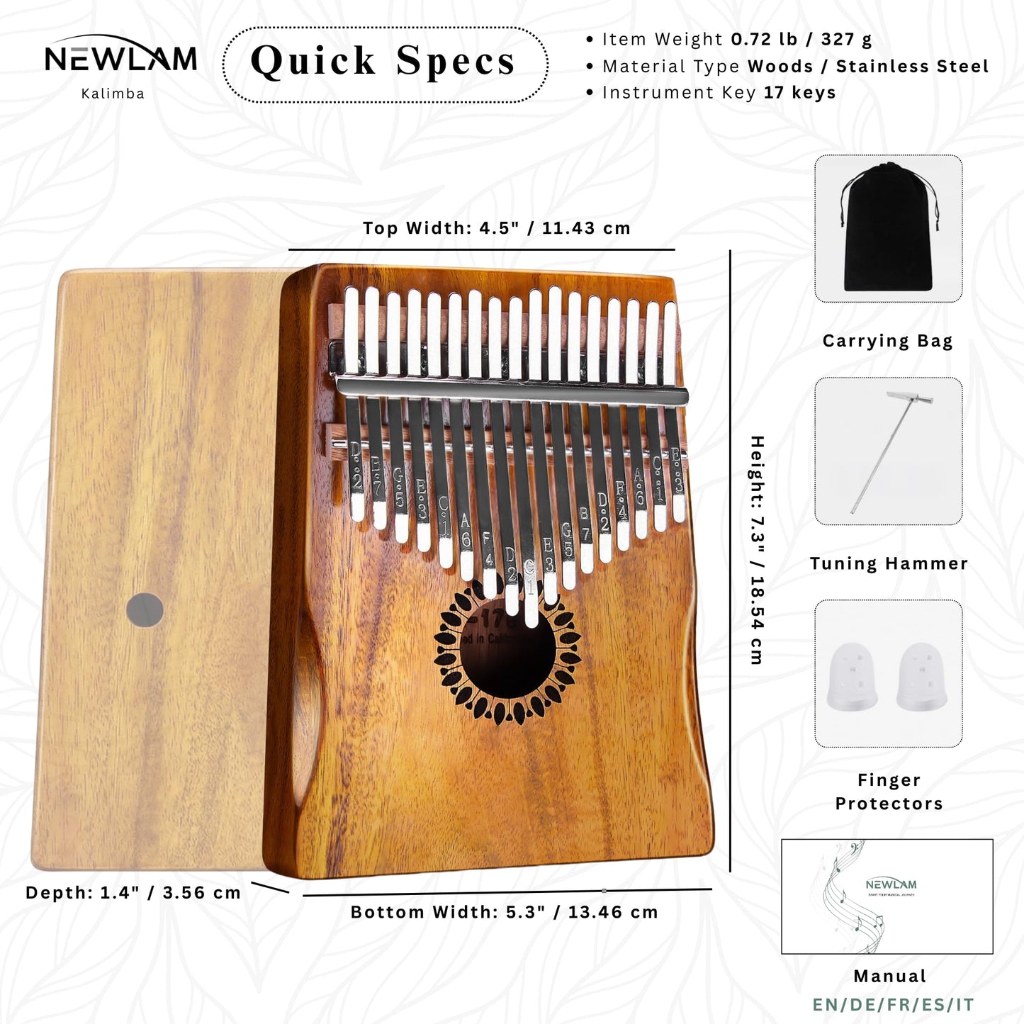 Newlam Kalimba Thumb Piano 17 Keys, Musical Gift for Kids and Adults