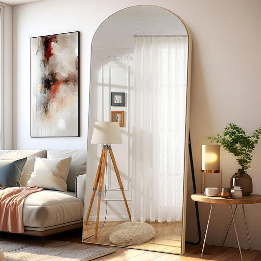 NeuType Arched Full Length Mirror, 71"x32"Full Body Mirror, Wooden Thin Frame, Hanging or Leaning Against Wall, Oversized Large Bedroom Mirror, Floor Mirror, Dressing Mirror, Gold