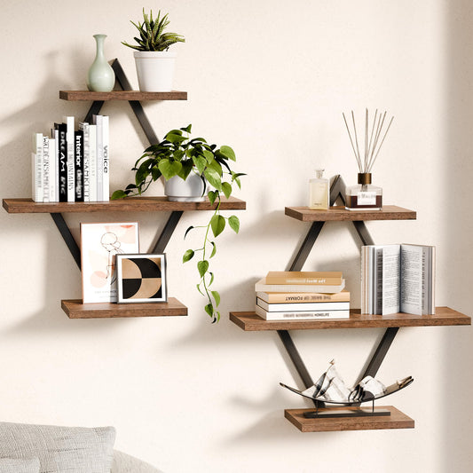 iFaveorr Floating Shelves, Wall Shelf Set of 2, Wall Mounted Shelves, 3-Tier Hanging Wall Shelves for Bathroom, Living Room, Bedroom, Kitchen, Office (Rustic Brown)