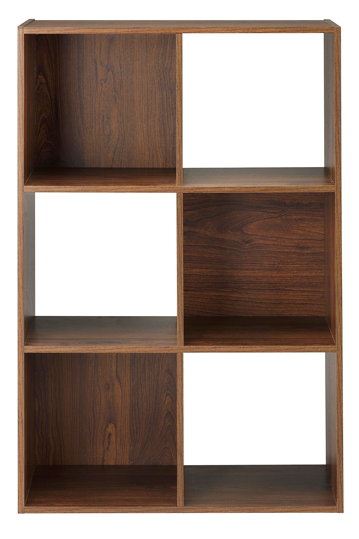 Whitmor 6 Cube Bookcase Storage Organizer, 3 Tier Stackable MDF Bookshelf, Open Storage Display Shelf, Storage Cabinet for Living Room, Bedroom, Home, Office, 23.9" L x 11.7" W x 35.5" H, Walnut