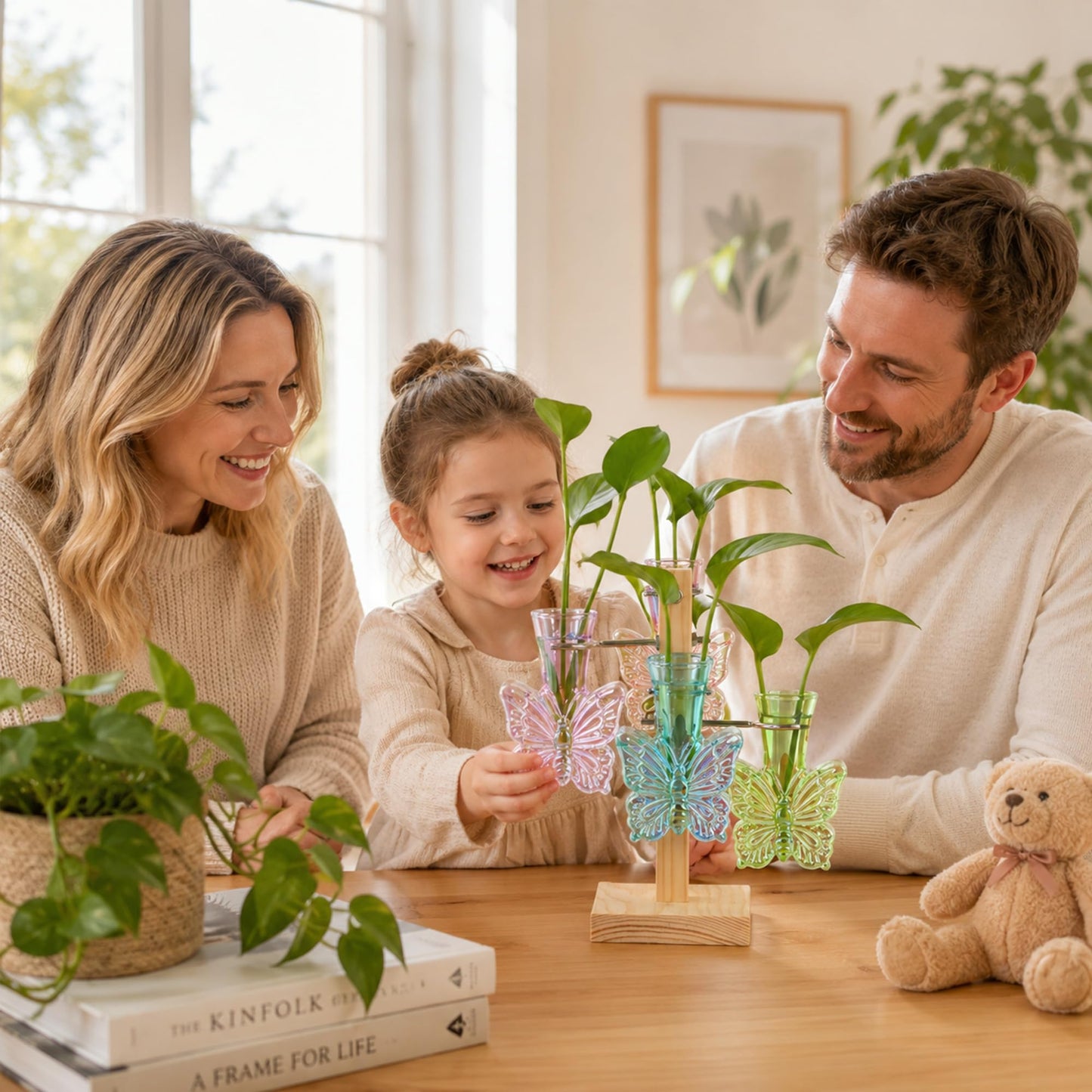 Nacome Plant Terrarium Propagation Stations: Colored Vase with Wooden Stand