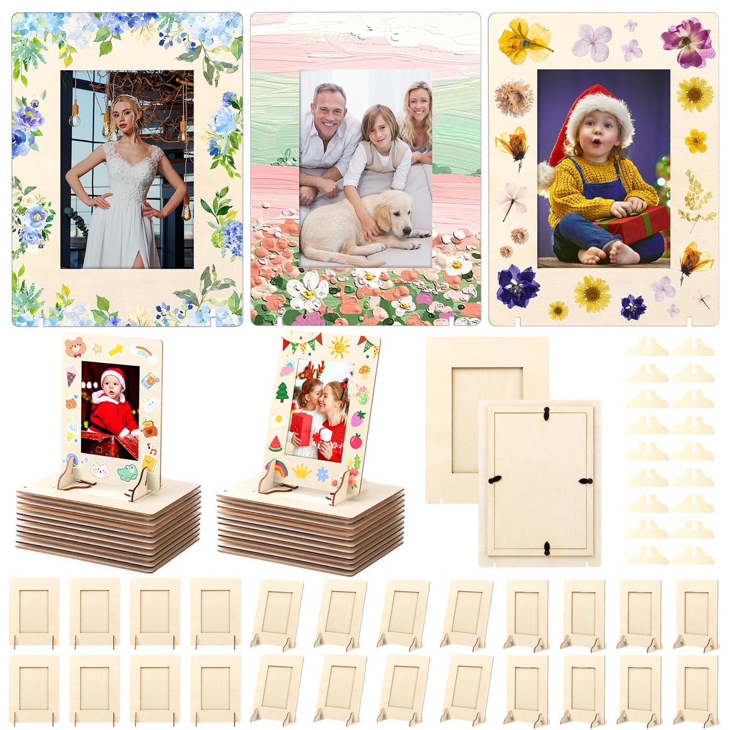Geelin 50 Pack DIY Wooden Picture Frames for Crafts for 4 x 6 Inch Photos Unfinished Solid Wood Photo Picture Frames for Crafting DIY Painting Birthday Wedding Birthday (Rectangle)