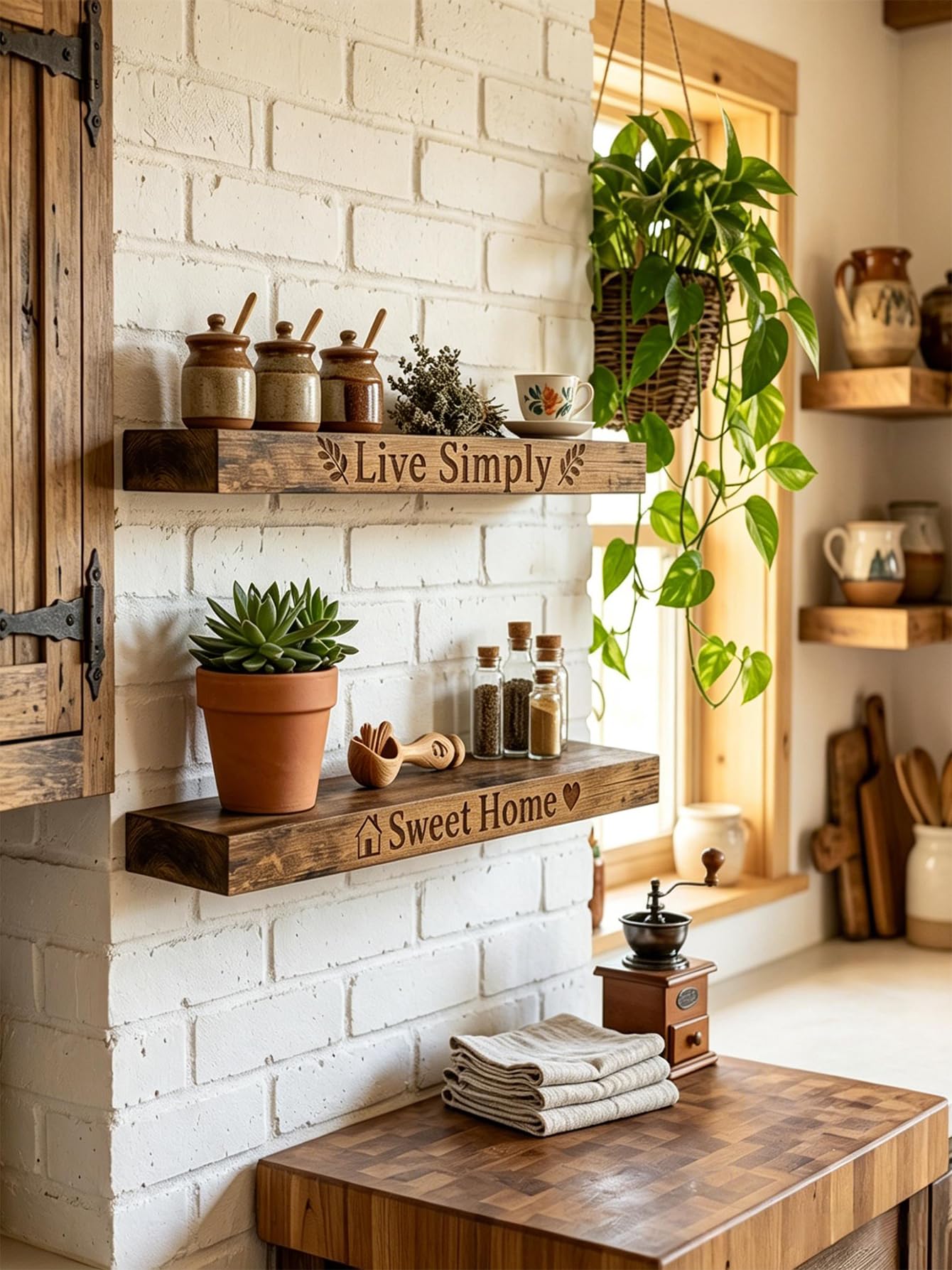 MYSHELL Floating Shelves for Wall, 2 Wooden Rustic Shelfs with Screw Mounted, Decorative Wall Mounted Shelves with Invisible Brackets for Bathroom, Bedroom, Kitchen, Office, Living Room (Engraving)