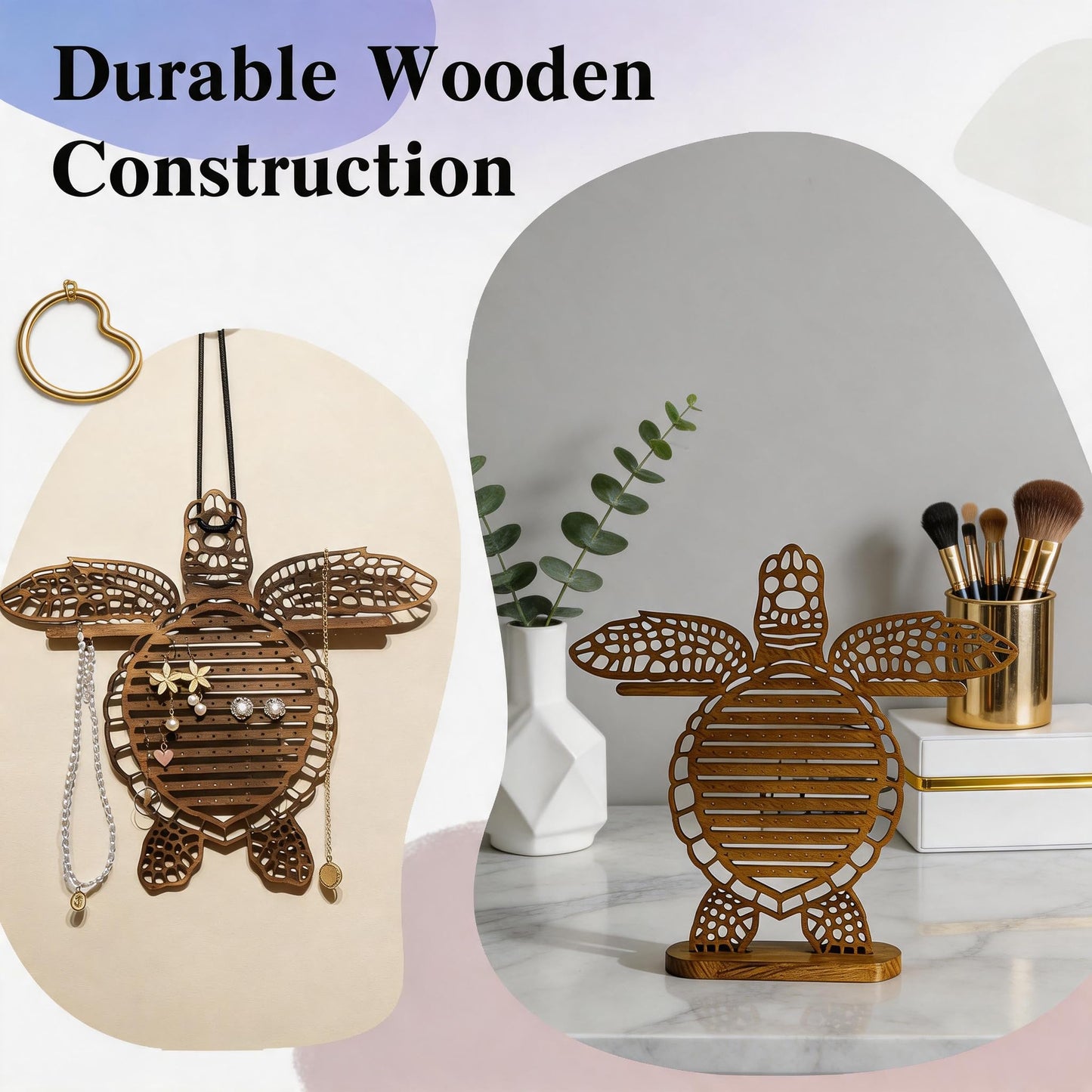 NaiSooten Wooden Turtle Jewelry Display Stand, Earring Holder, Jewelry Holder for Unique Home Decor