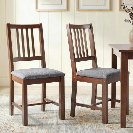 HOMCOM Wooden Dining Chairs Set of 2, Mid-Century Modern Upholstered Kitchen Chairs with Slat Backrest, Rubberwood Legs and Padded Seat for Dining Room, Living Room, Walnut