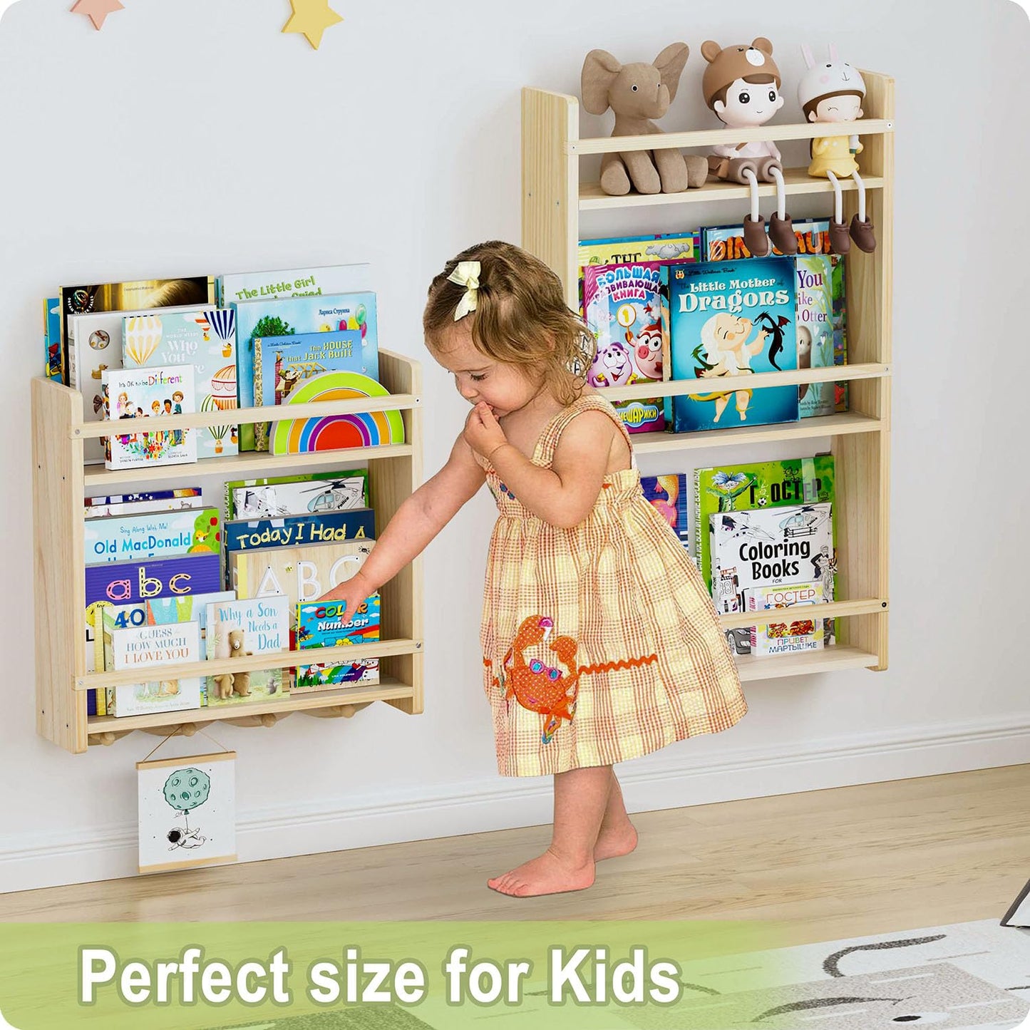 Bidami Wall Bookshelf for Kids, 3 Tier Kids Bookshelf Wall, 16.5 inch Floating Book Shelves for Nursery, Great for Bedroom, Living Room, Play Room and Nursery.