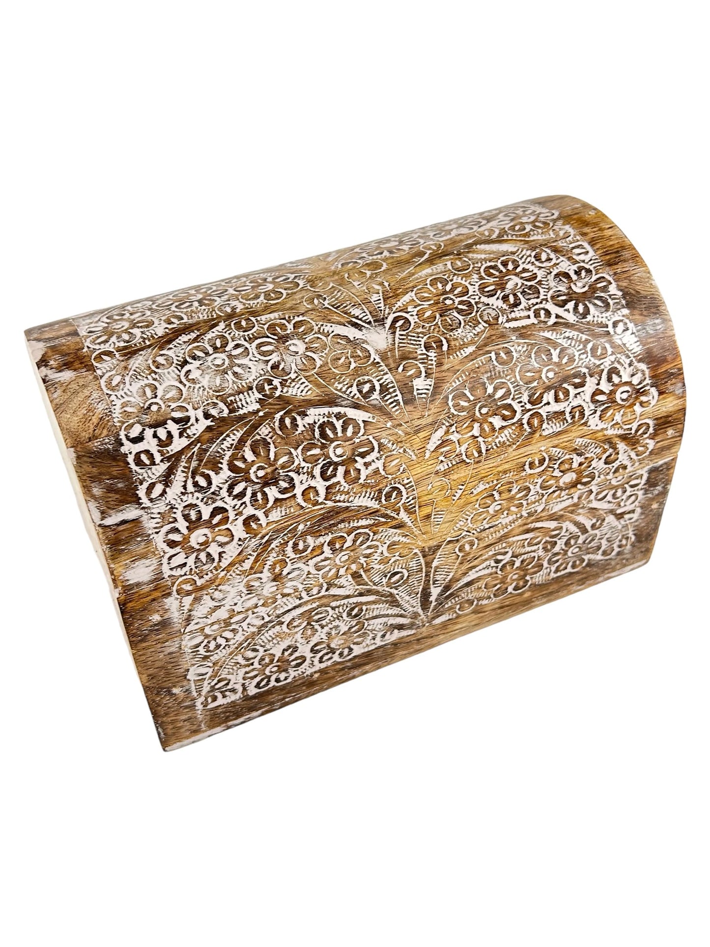 S.B.ARTS Premium Handmade Wooden Treasure Chest Decorative Trunk for Keepsakes Semicircular Curved Floral Jewellery Box Trinket Box Ladies Jewellery Storage Case Handcrafted Home Decor (White & Brown)