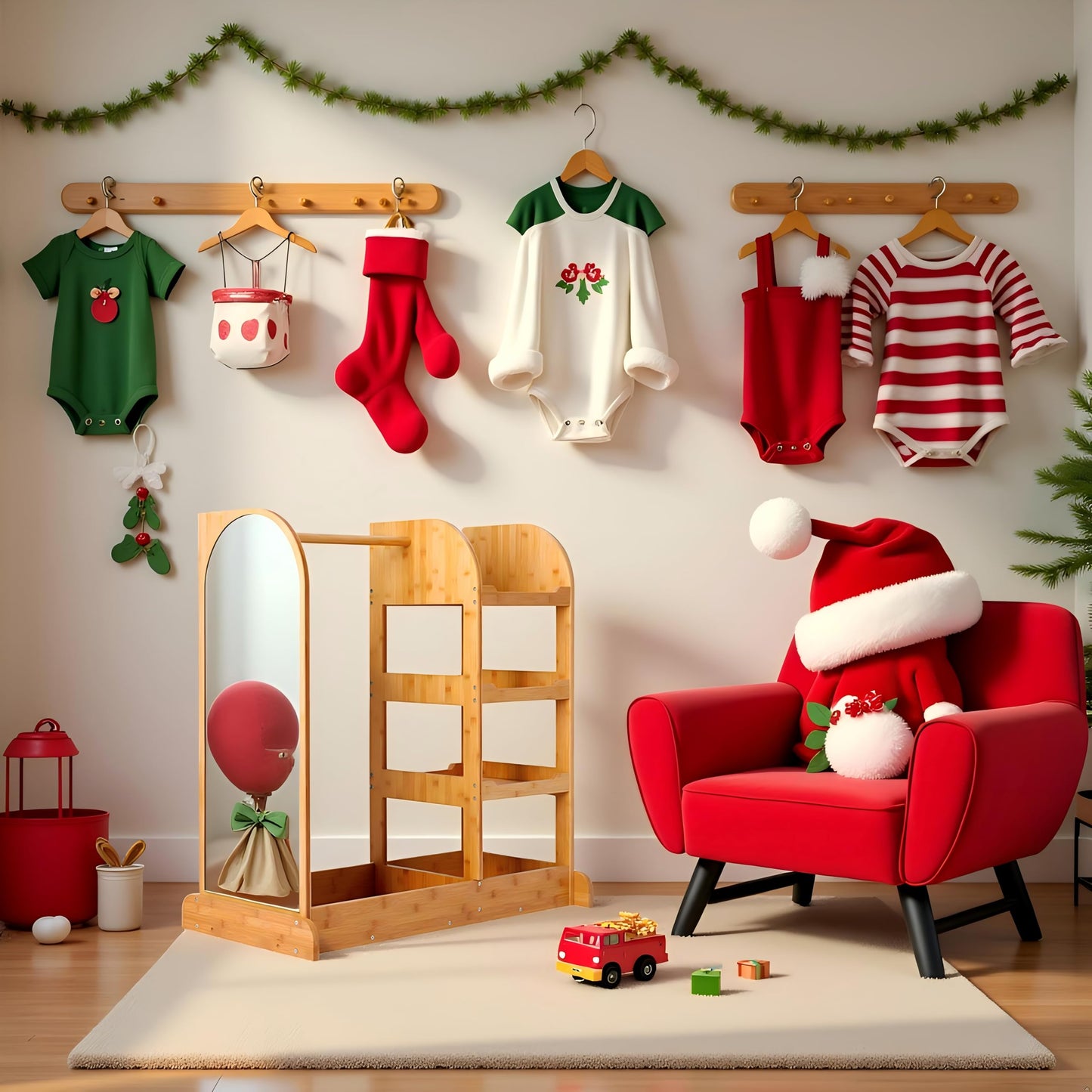NAVREX Kids Dress Up Storage Wardrobe, Dress-up Center with Mirror, Kids Armoire with Hanging Rack, Solid Wood Costume, Gift for 3-6 Years Old Girls, Pretend Play Toy Organizer, Value Lies in Material