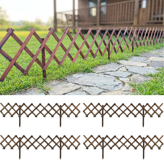 ShopLaLa Garden Fence (4 Pack, Total 24ft) Decorative Wooden Lattice Panels for Outdoor, Expandable Plant Support Trellis Flower Bed Edging Yard Lawn Landscape Border Decor Animal Barrier Wood Fencing