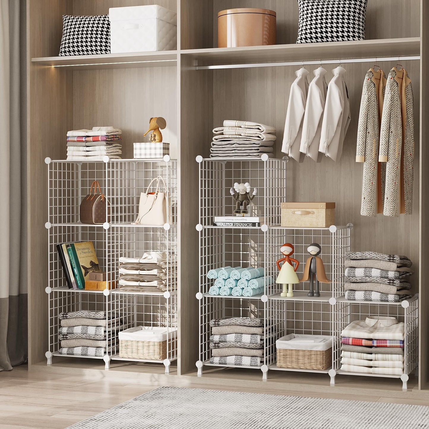 AWTATOS 12 Cube Storage Wire Closet Organizers DIY Stackable Storage Shelves Bookcase Cabinet for Home Office, White