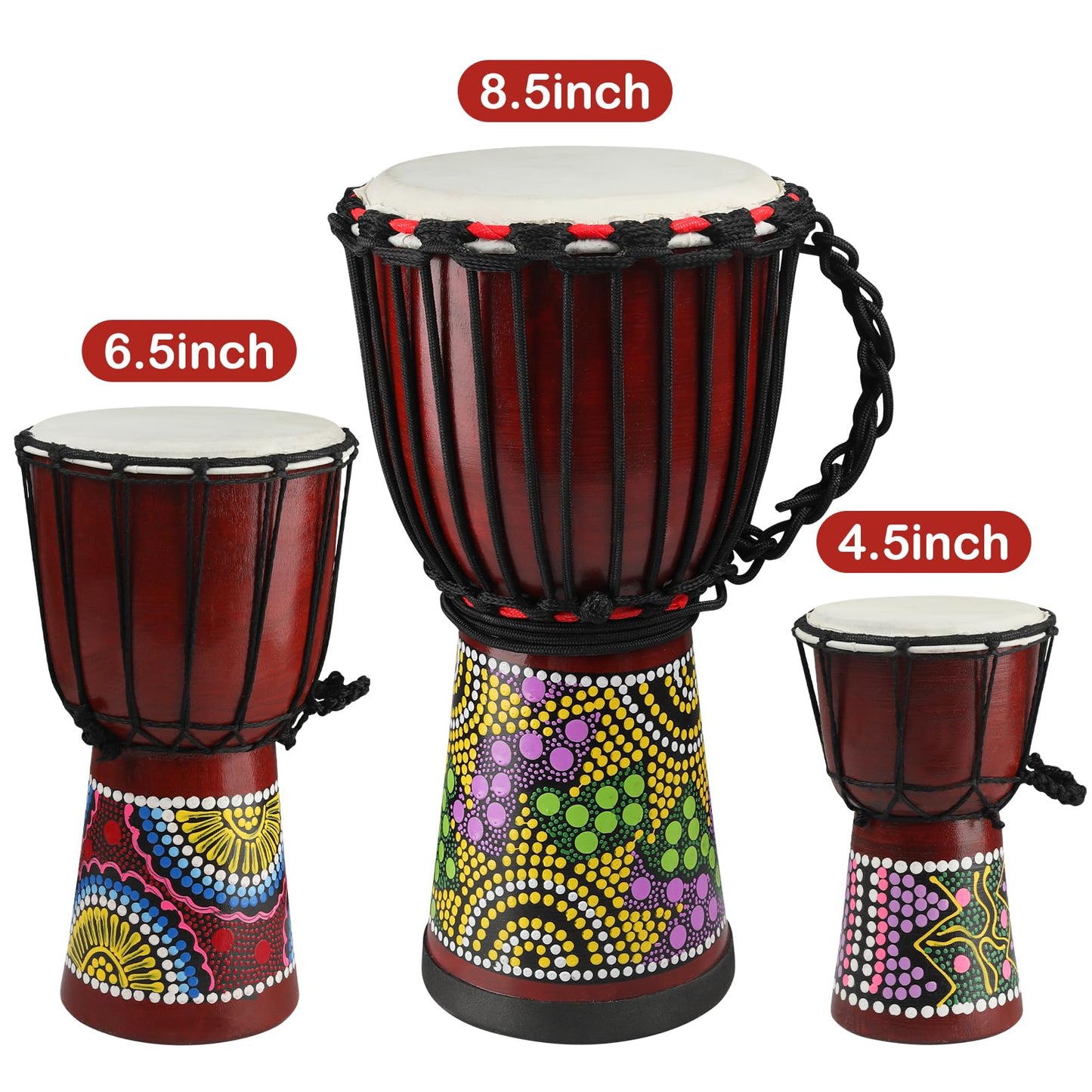 GOGHOST Mini Wood Djembe Drum, 4.5'' x 8''Carved Mahogany African Drums with Goatskin Drumhead, West African Styled Professional Small Djembe Hand Drum Musical Instruments for Beginners