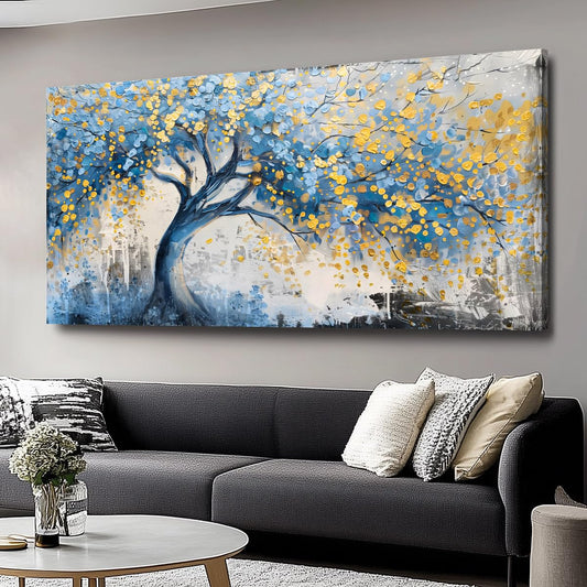 Wall Art Tree of blue Life Abstract Canvas Painting Textured Picture, Modern Landscape Artwork Framed for Living Room Bedroom Bathroom Office Home Decor 48x24in