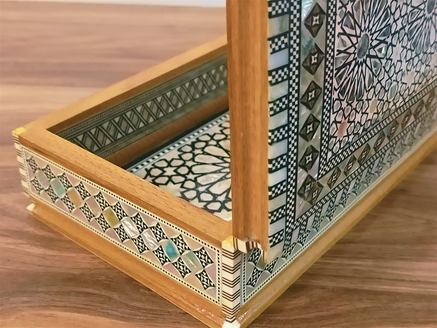 FAMA.store Handmade Egyptian Jewelry Box – Mother of Pearl Inlay – Decorative Wooden Trinket Box for Women Oriental Keepsake Storage Organizer (8.8" x 5.8" x 2.8"inch M05)