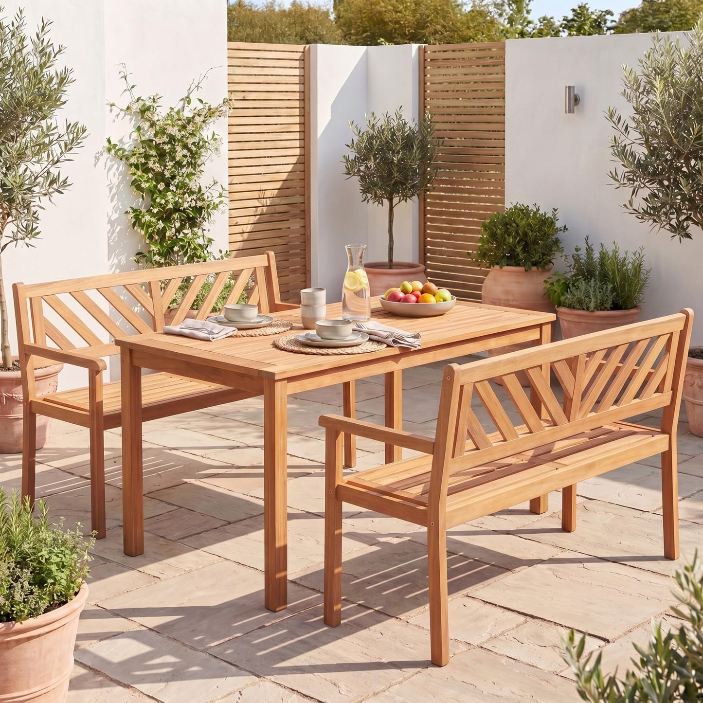 Giantex 2-Person Outdoor Bench, 47" Patio Acacia Wood Loveseat with Slatted Seat, Armrests & V-Shaped Backrest, Wooden Garden Seating for Backyard, Porch, Deck, Poolside