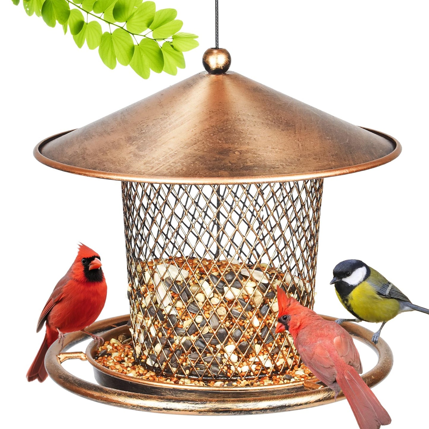 Bird Feeder, Weatherproof Wild Bird Feeders for Outdoors, Birds Feeding Station Metal Round Roof Birdfeeder for Garden Yard Outside Hanging Decor