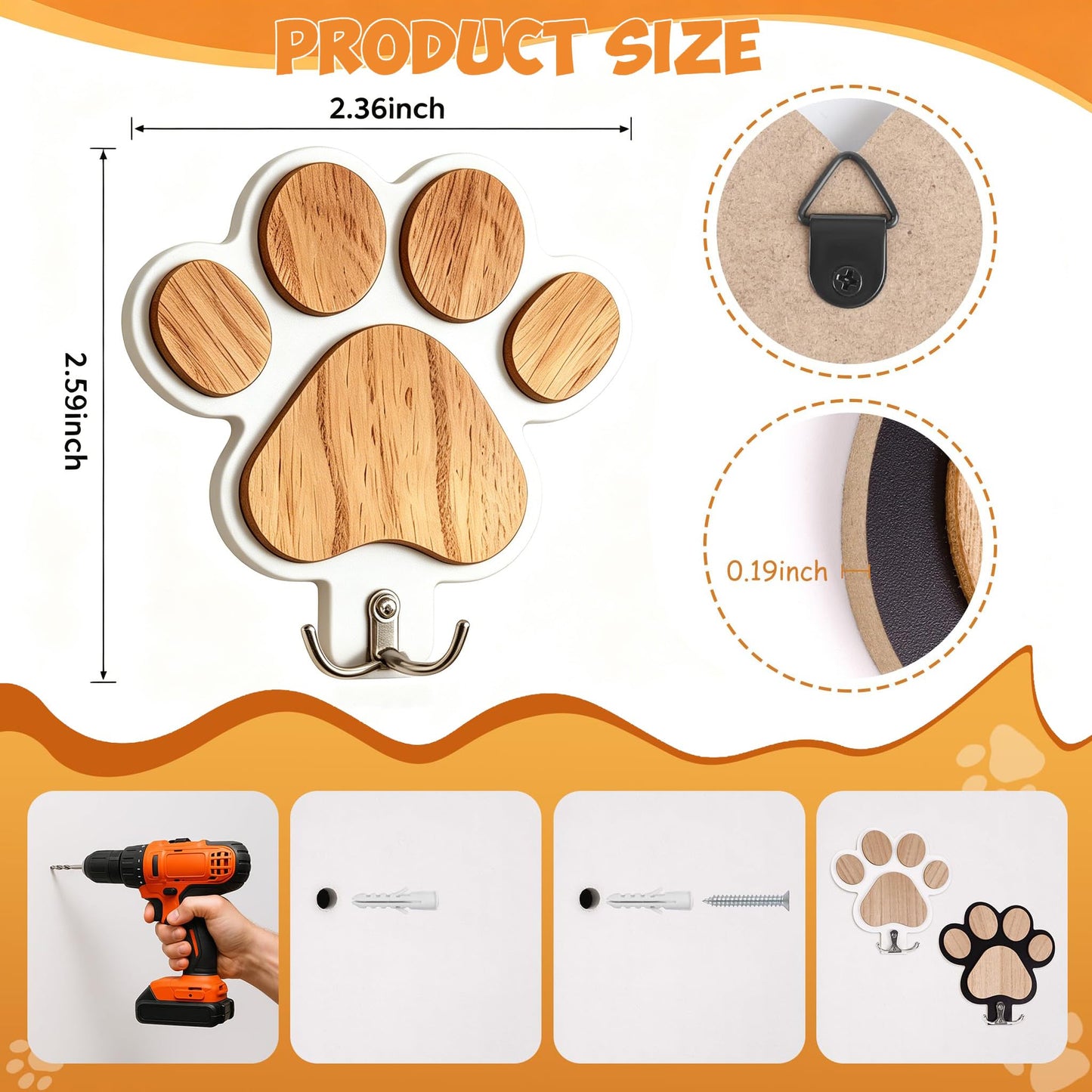 Chwsssgy 2PC 3D Wooden Dog Paw Leash Holder for Wall, Set of 2 Rustic Dog Harness & Key Organizer, Decorative Pet Paw Hooks for Leashes, Collars & Coats, Ideal Pet Lover Gift for Entryway & Mudroom