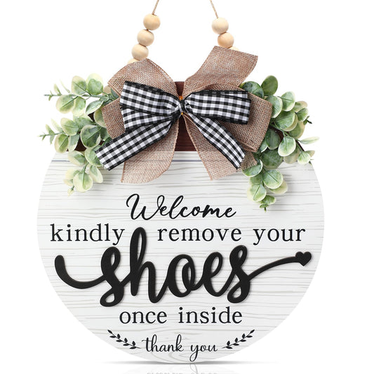 3D Welcome Sign for Front Door- Farmhouse Welcome Door Sign for Front Porch Decor，Wooden Door Decorations outdoor Hanging Home Signs，No Shoes Sign for House，Please Remove Your Shoes Sign