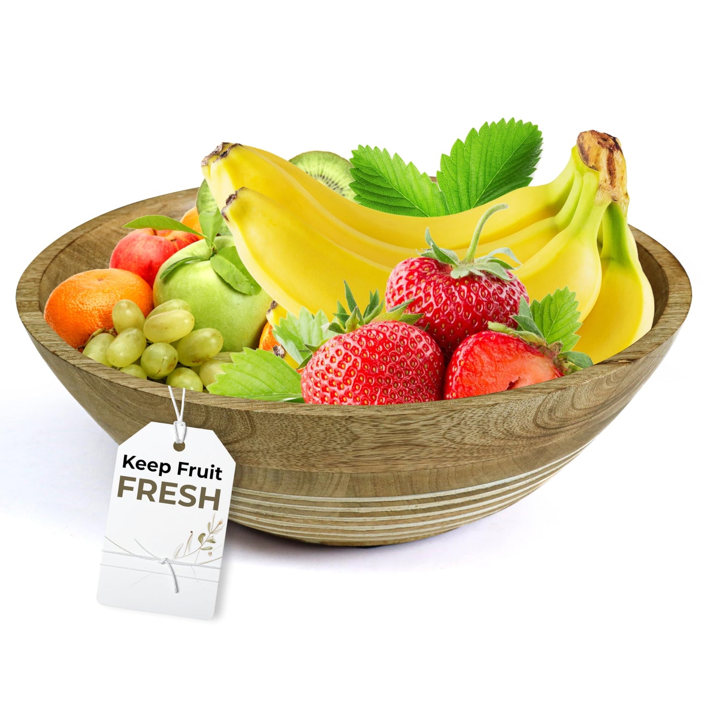 Wooden Salad Bowl, Large Salad Bowl Serving_Natural 12" Dia 4" height_Mango Wood Decorative Bowl for Veggies,fruits,Hand made Wooden serving bowl-Modern Rustic Home Decorations