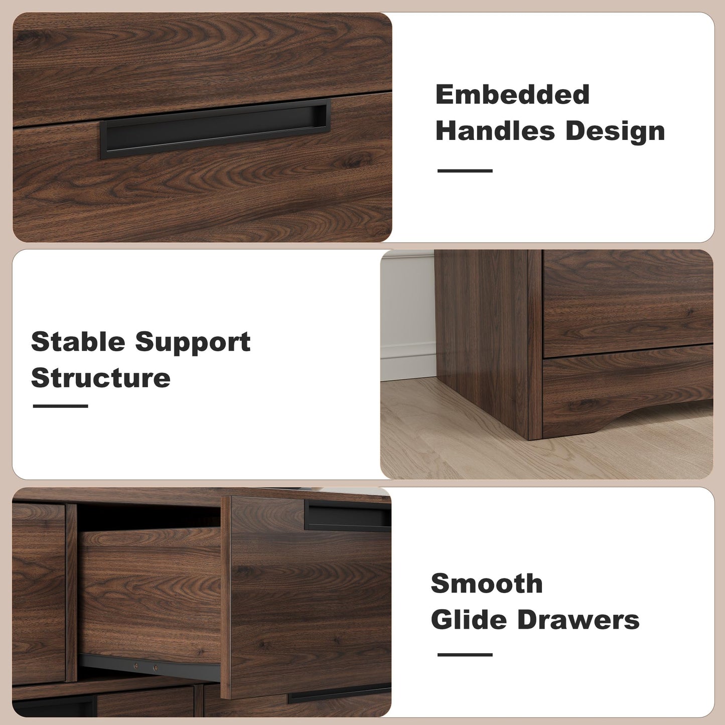 Garvee 7 Drawer Dresser for Bedroom, 55in Wide Modern Chest of Drawers Closet with Built-in Handles Design, Wooden Dresser Organizer for Living Room, Nursery, Hallway - Walnut
