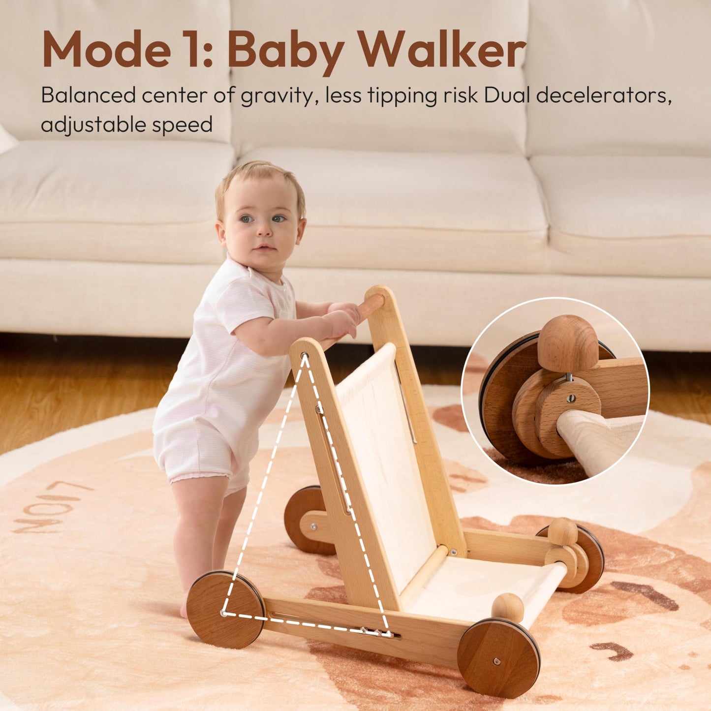Woodtoe Wooden Baby Walker, 4-in-1 Montessori Baby Push Walker, Adjustable Speed Baby Push Toys, Wood Balance Bike, Educational Learning to Walk Birthday Toys Gift for Toddler 1 2 3 Year Old