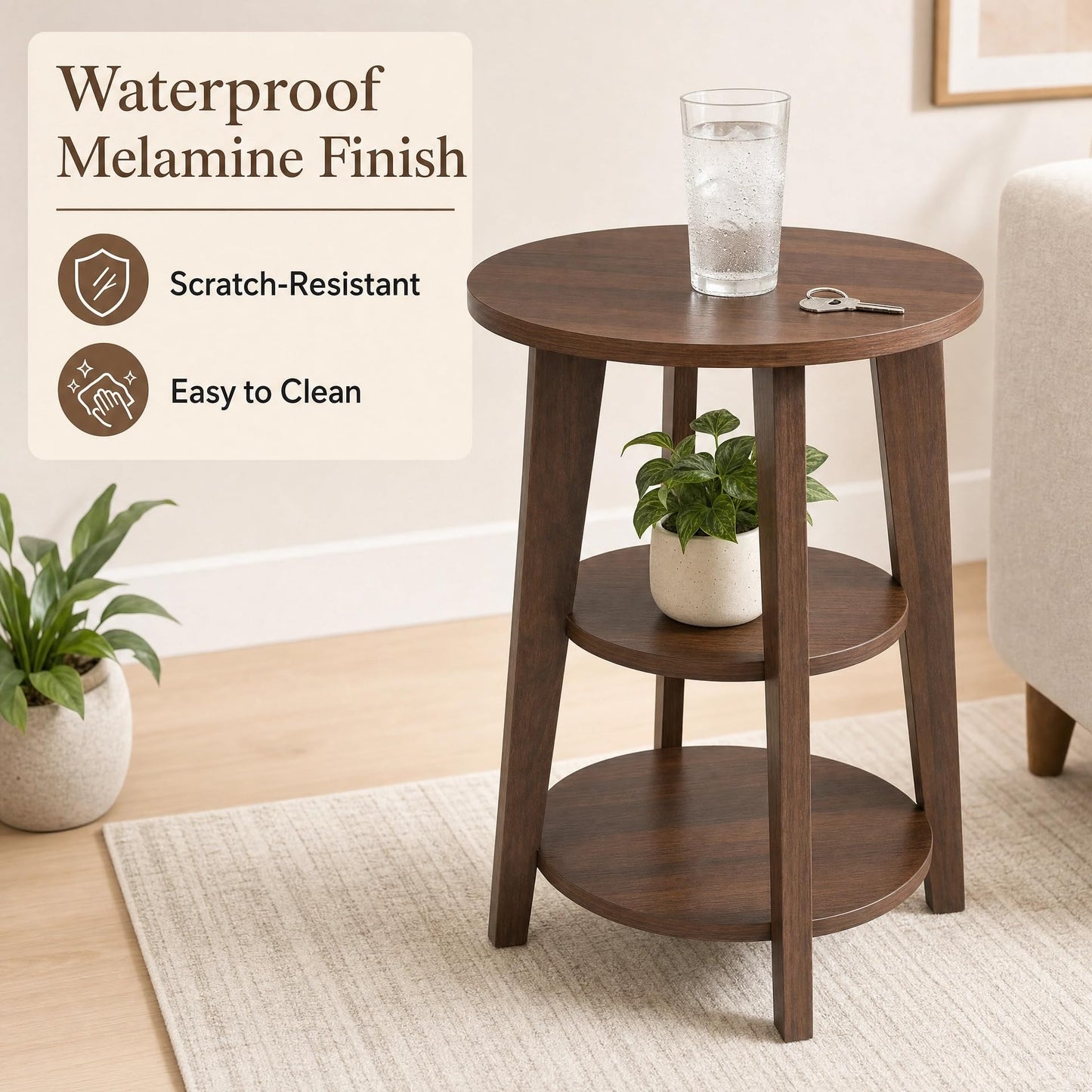 DURISEN 3-Tier Round Side Table,23.6" Tall End Table with Storage Shelves