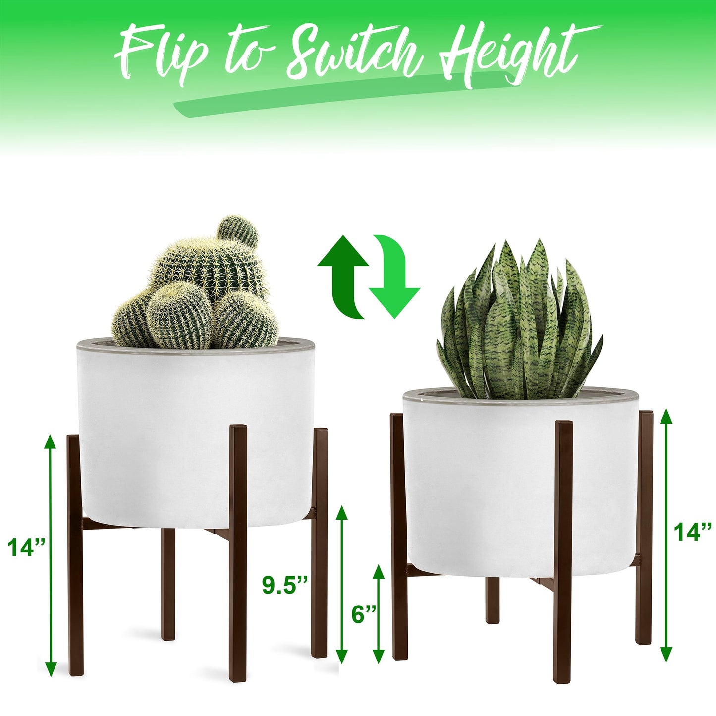 Sorbus Adjustable Metal Plant Stand – Mid Century Style Flower Pot Holder, 10 to 16 Inches Planter Stand for Modern Home Décor, Houseplants – Plant & Pot NOT INCLUDED (Brown, 2 Pack)