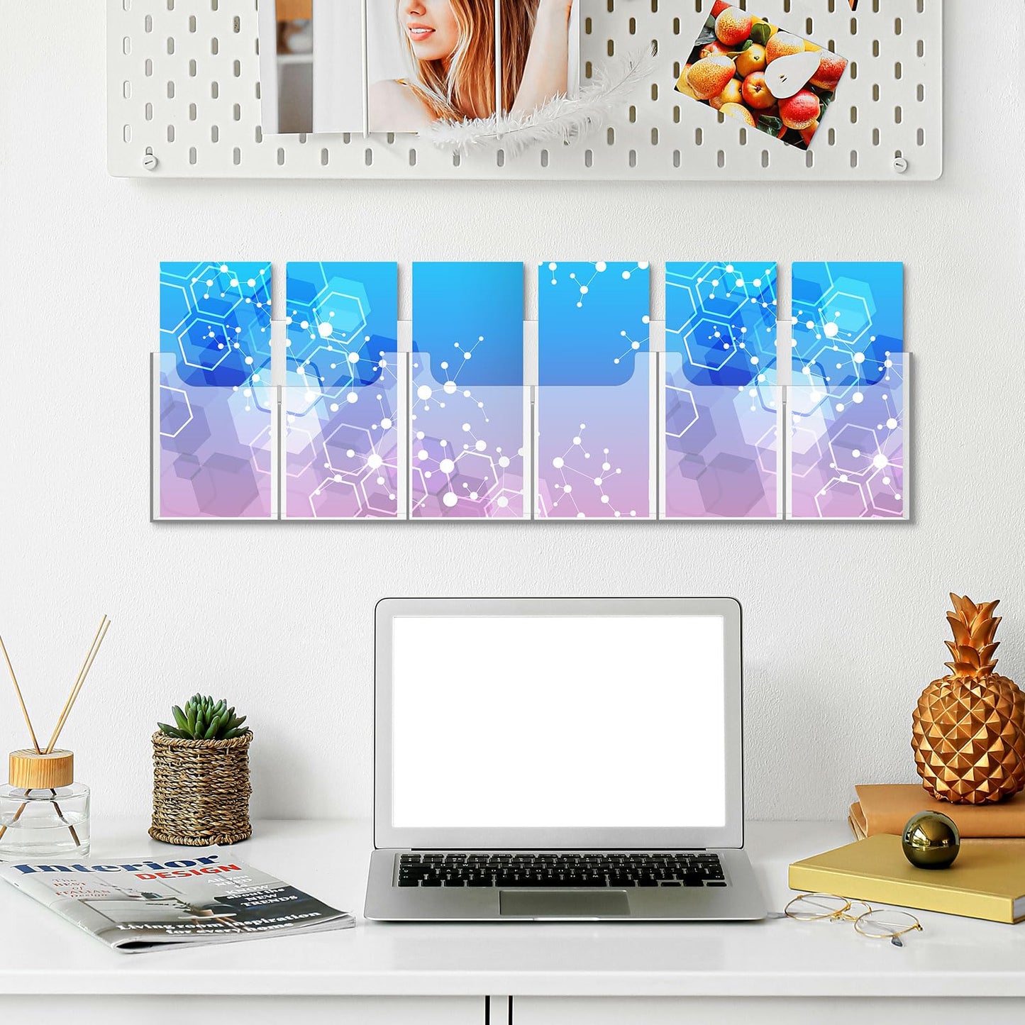 Sherr Acrylic Brochure Holder Wall Mount with Removable Adjustable Dividers, 6/ 3 Pockets Large Capacity Literature Display Stand for 4''x 9'',8.5''x11'' Pamphlets, 26.7''x7'' for Office Hotel Lobby