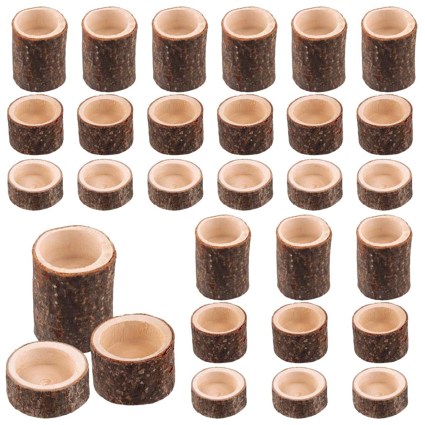 MAHIONG 30 Pack Tea Light Candle Holders, 3 Sizes Rustic Wooden Votive Tealight Holders Set for Table Centerpiece, Wedding Party, Home Decor