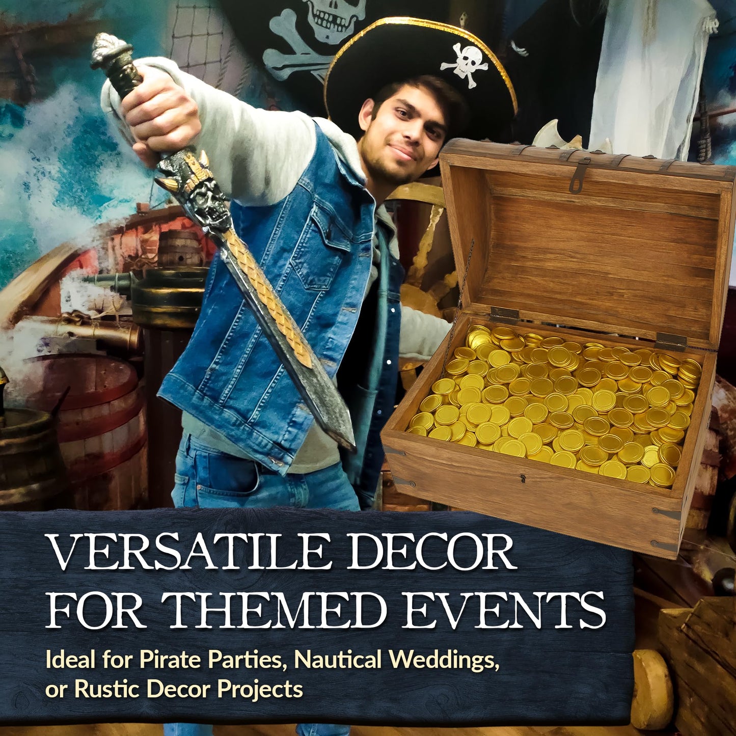 Nautical Cove Handmade Pirate Treasure Chest for Kids Prizes & Classroom with Lock and Skeleton Keys – Lockable Wooden Storage Chest Box, Pirate Decor, Decorative Wooden Box - XXX-Large 21x15.75x15.75