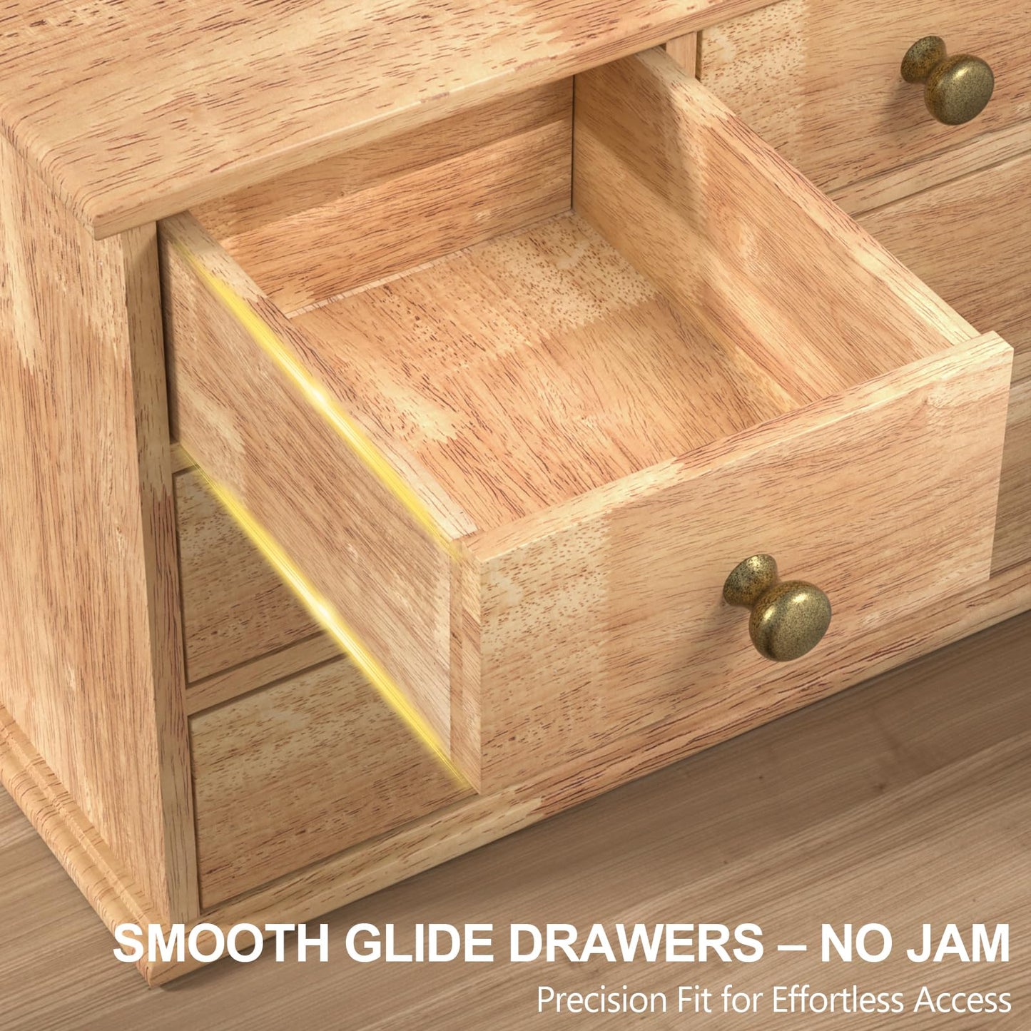 Oak Desk Organizer with Drawers, Wooden Desktop Storage Box with Metal Handles & Non-Slip Silicone Pads, 4 Drawer Tabletop Organizer for Office, Bedroom, Bathroom, Vanity, Makeup – Light Burnt Brown