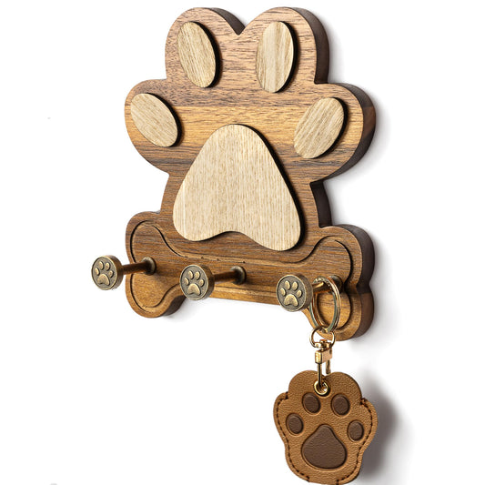 MTERSN Wooden Dog Leash Holder for Wall – Dog Leash Holder, Key Rack, and Coat Hanger – Rustic Farmhouse Wall Decor for Entryway Storage, Room Decor & Home Necessities(Acacia)