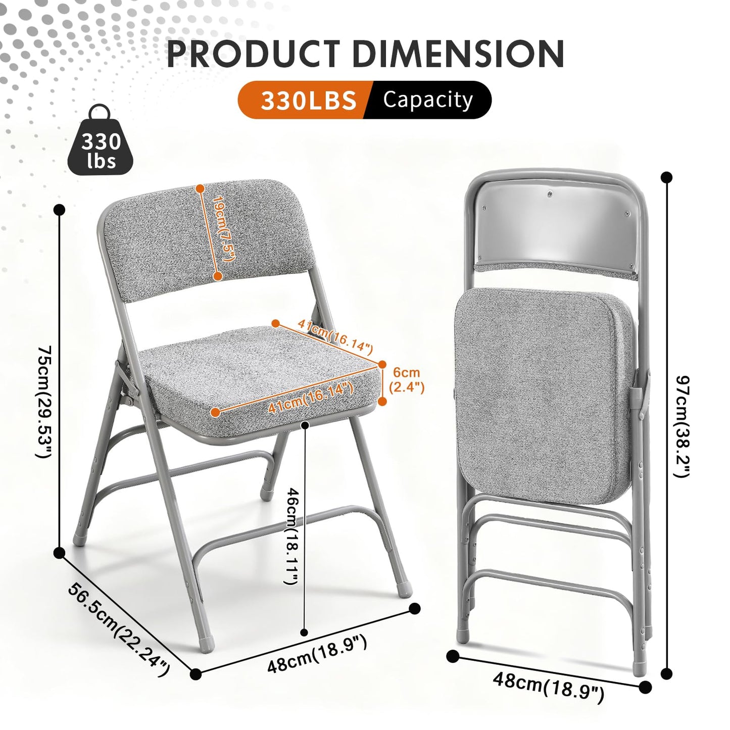 TAO ONE Padded Folding Chairs - Comfortable Folding Chair with Cushion - Heavy Duty Metal Folding Chair Upholstered Fabric Padded Seat - Cushioned Folding Chairs for Indoor Office Vanity -Grey