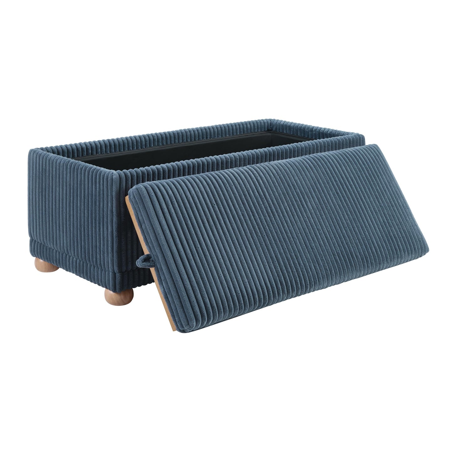 OSP Home Furnishings Sahara Storage Bench with Flip-Top Wood Tray, 42.5W x 14D x 18.5H inches, Natural Wood Feet, Blue Cord Fabric