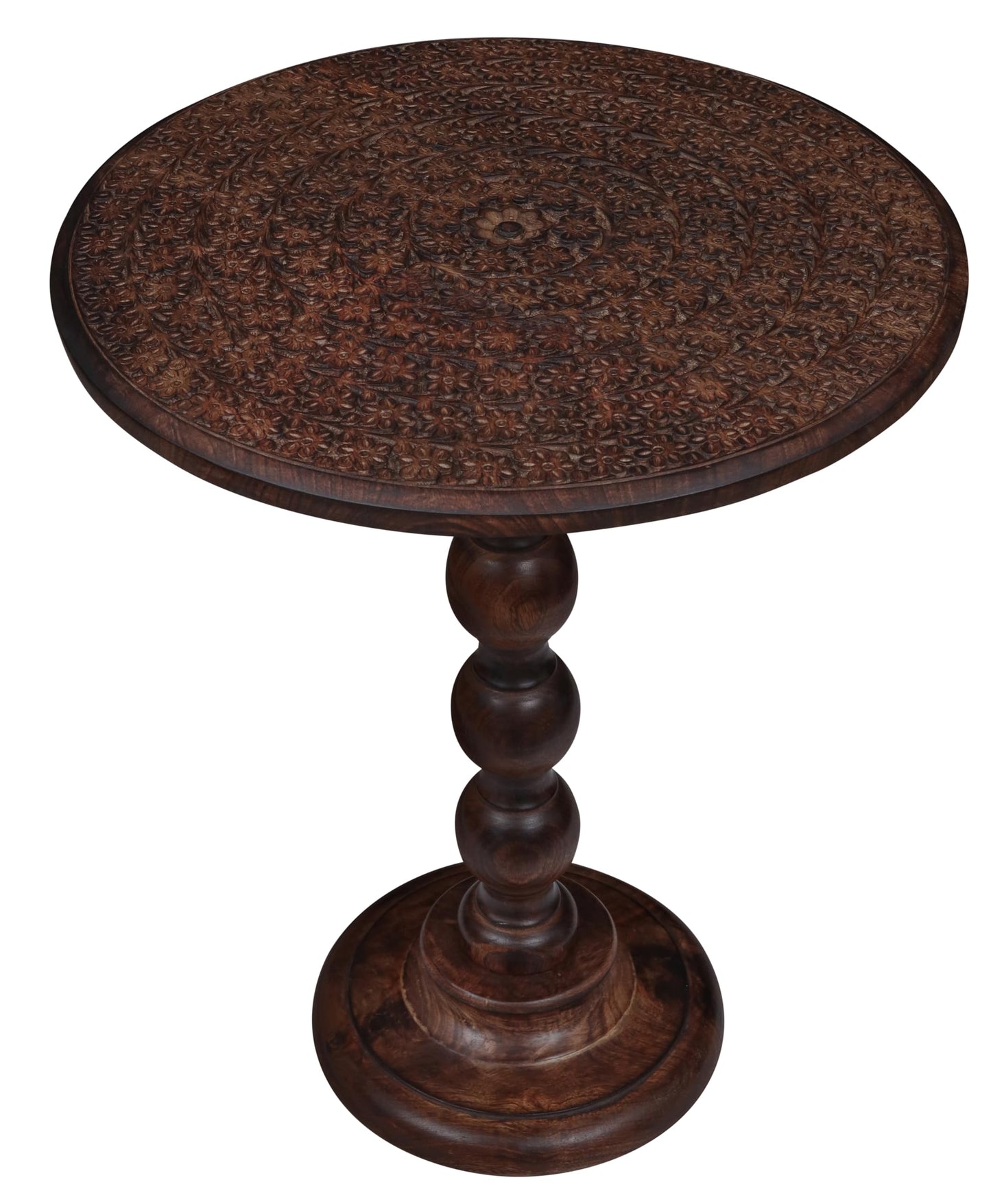 Side Tables Round – Small Drink Table for Small Spaces, Modern Accent Nightstand with Hand-Carved Top & Solid Wood Tables for Living Room, Bedroom, Office – Scorch Burnt Finish_18x22 Scorch Burnt