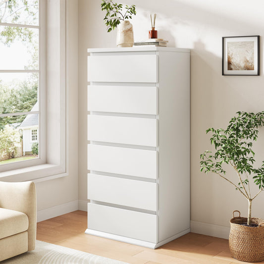 White Dresser, 6 Drawer Dresser for Bedroom, Wooden Chest of Drawers with Handleless Drawers, 19.7" W x 15.7" D x 47.2" H Vertical Tall Dresser, Storage Dressers for Living Room, Hallway and Office
