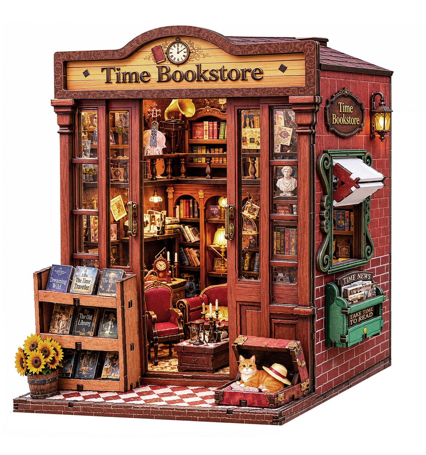 Book Nook Kit DIY Miniature House Kit for Adults, Timeless Library Mini Dollhouse with Furniture & LED Lights, 3D Wooden Puzzle Bookshelf Insert Decor, Creative Gift for Teens, Family & Friends