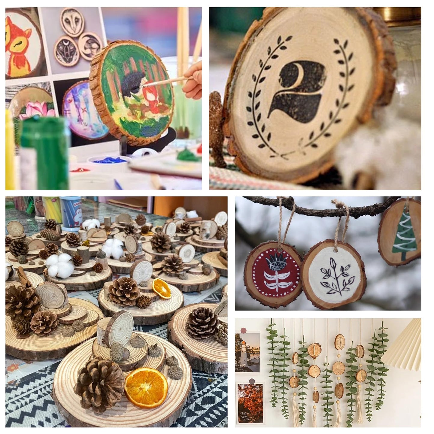 36 Pack Nature Wood Slices for Crafts,3.1-3.5In Unfinished Natural Wood Rounds.Wood Circles Predrilled with Hole and 20m Rope for Wooden Craft Supplies,Painting,Wooden Ornaments,DIY Gifts